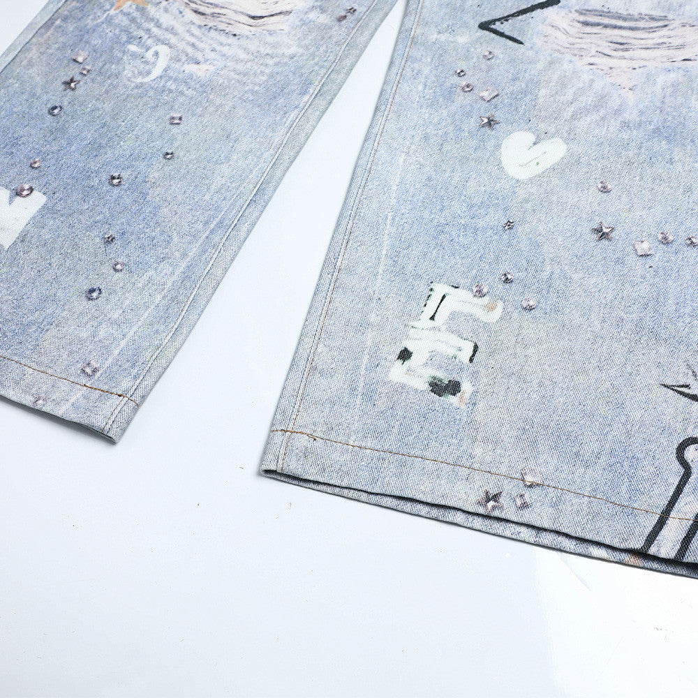 Fun Dog Cartoon Printed Cowboy Pants