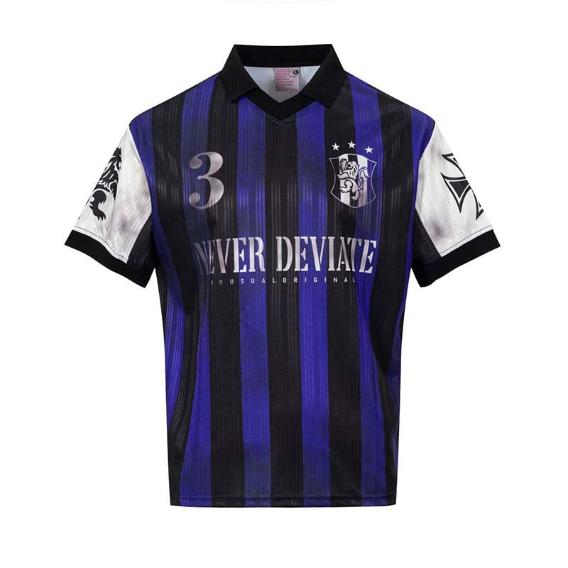 Letter badge print with dirty stripes lapel short sleeved shirt