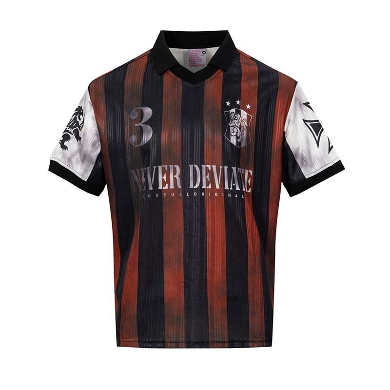 Letter badge print with dirty stripes lapel short sleeved shirt