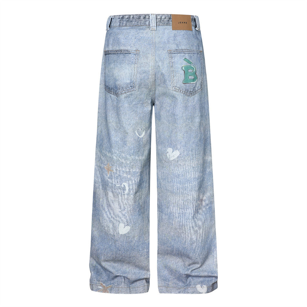 Fun Dog Cartoon Printed Cowboy Pants