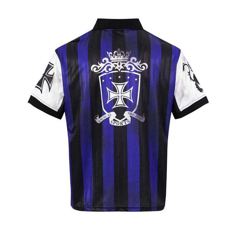 Letter badge print with dirty stripes lapel short sleeved shirt